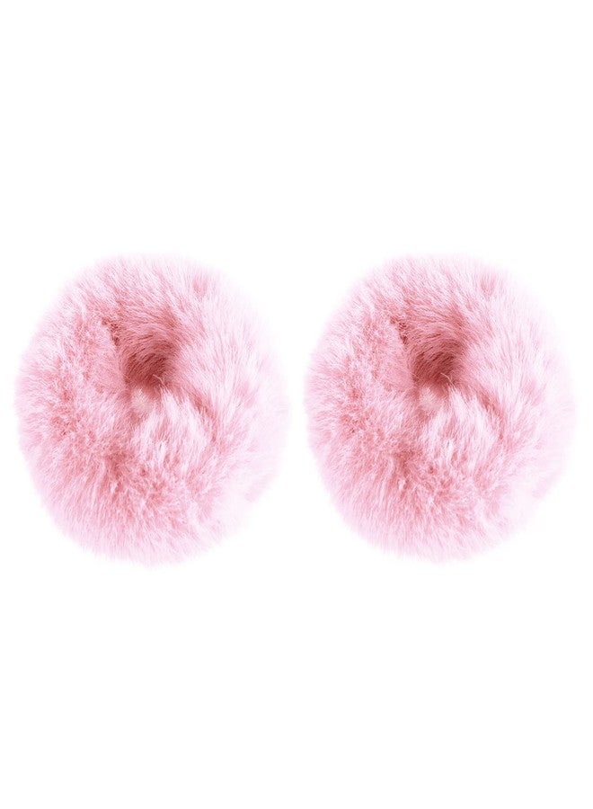 Mljsh 2 PCS Pink Pom Pom Hair Tie Fuzzy Furry Faux Rabbit Fur Scrunchies for Girls Women Hair Accessories - Image 1